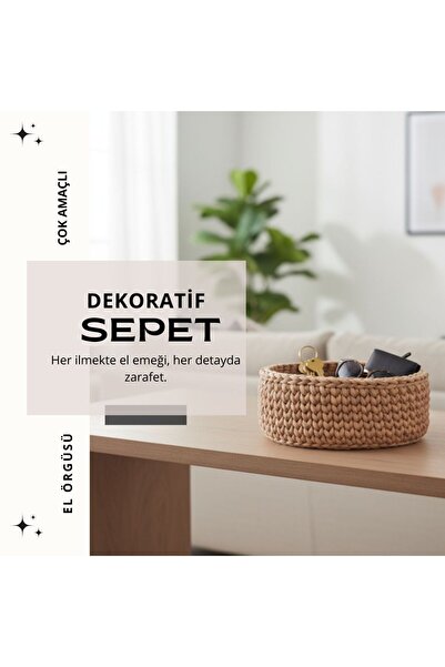 Famira Trading Çok Amaçlı Dekoratif El Örgüsü Organizer Sepet