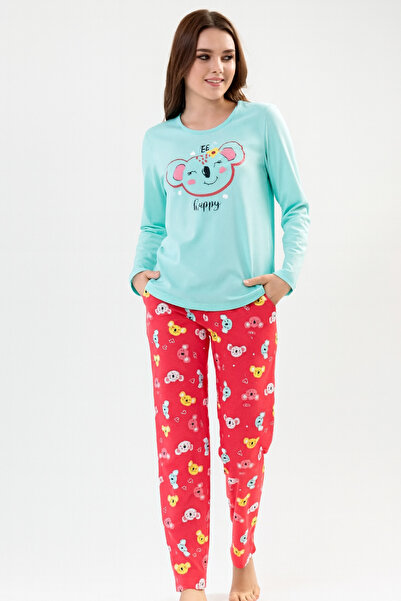 VİENETTA 100% Cotton Women's Koala Patterned Pajama Set