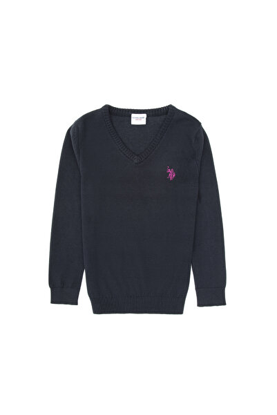 U.S. Polo Assn. Kız Çocuk Lacivert V Yaka Basic Kazak 50316777-VR033