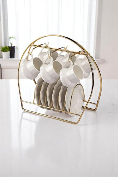 aynora Fincan Askılığı Standı, 6'lı Kahve Fincan Askılığı Stand, Gold Fincanlık