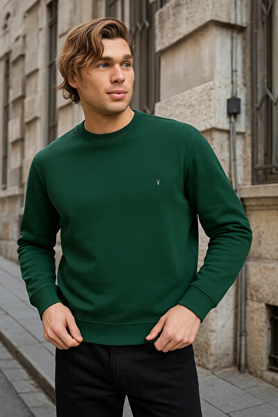 MAXIMILLIAN K.Yeşil Renk Basic Bisiklet Yaka Erkek Sweatshirt