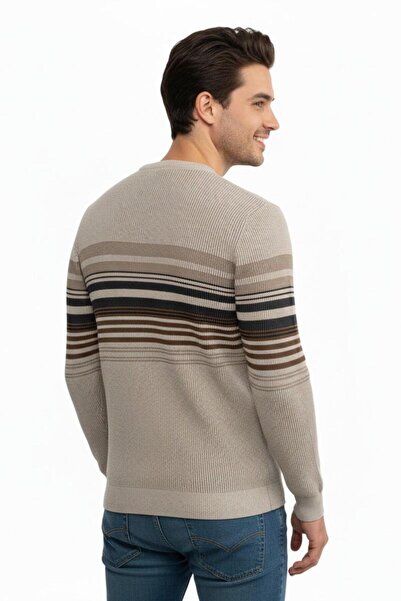 Çizgi Triko Ανδρικό πουλόβερ με λαιμόκοψη Σελανίκι Πλεκτό Κλασικό Καλούπι 5245C BGL-ST04860