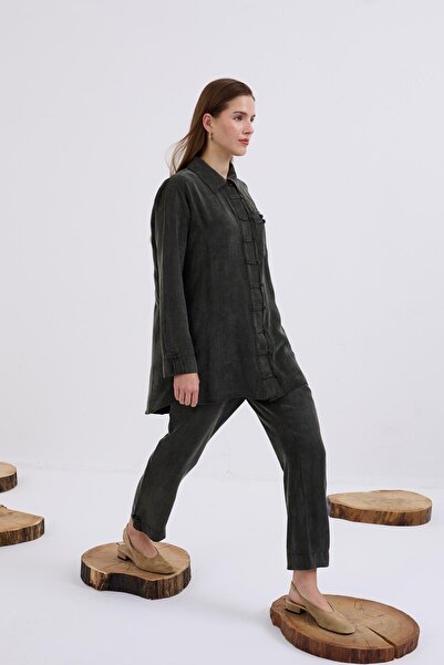 Hilay Emosh Britli Düğmeli Pantolonlu Takım HAKİ