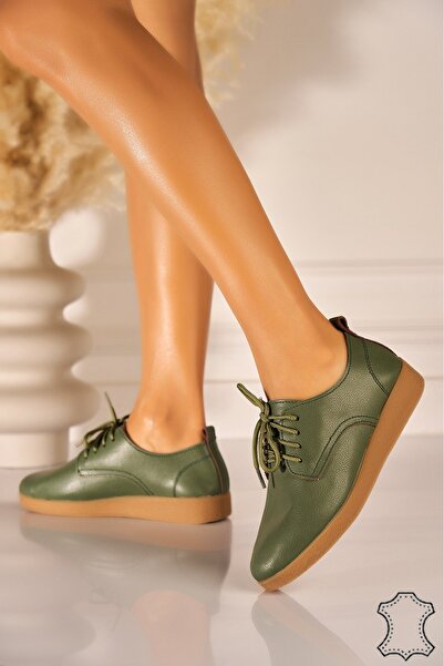 Joana Women's Green Moccasins, Genuine Leather