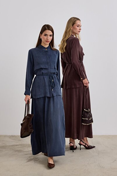 Hilay New Jasmine Halat Kemerli Etekli Takım LACİVERT