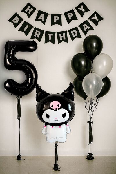 PARTİAVM Kuromi Balloon 5Th Birthday Set Sanrio Black Number Transparent Ball...