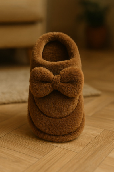 ALB TERLİK AYAKKABI SAN. TİC. LTD. ŞTİ. Bowknot Plush Women's House Slippers - Soft Sole Warm Winter Model, Bowknot, Comfortable, Silent Sole
