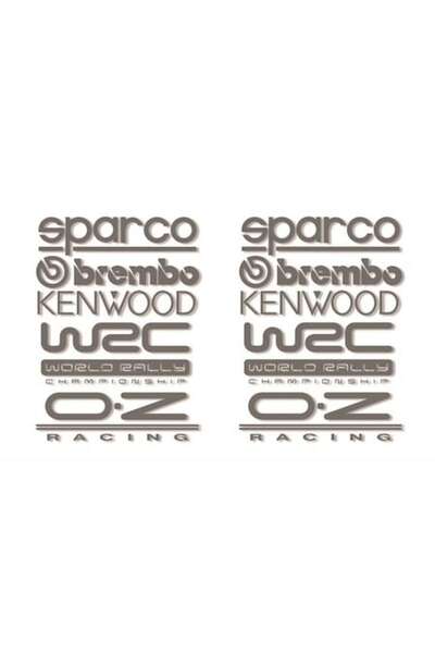 Oracal 651 Pachet 2 bucati, 5 stickere auto, 30x24 cm, Sparco, Brembo, Kenwood, WRC, OZ, ambele portiere, gri