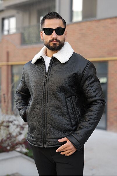 MİS MODA Men's Inner Lined Fur Lined Winter Leather Mon