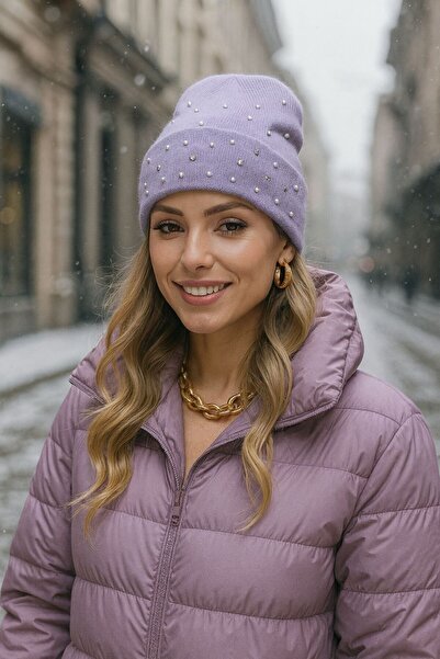 BALIENTE قبعة نسائية مطرزة باللؤلؤ الليلكي