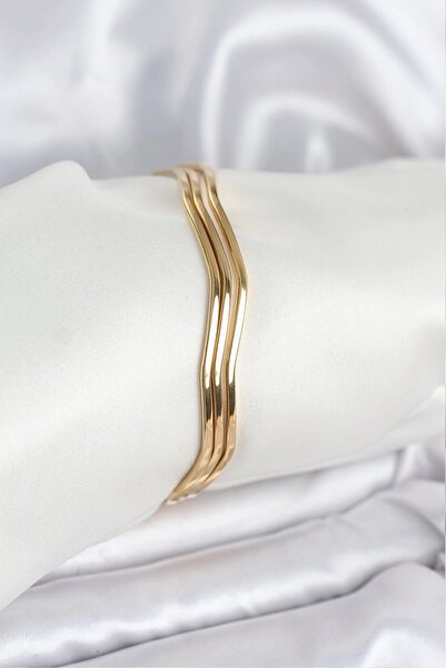 Clariss 316L Steel Gold Color 65 mm Ajda Zigzag Model 3-Piece Women's Bracelet