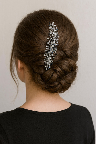 YASEMİN KAPLAN Black Rose & Crystal Beaded Handmade Hair Crown