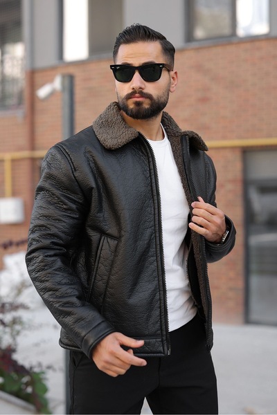 MİS MODA Men's Inner Lined Fur Lined Winter Leather Mon