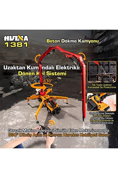 Huina 1381 1/18 11CH Beton Çimento Dökme Kamyonu İş Makinesi İnşaat Uzaktan Kumandalı RC Model Sarı