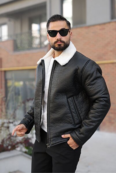 MİS MODA Men's Inner Lined Fur Lined Winter Leather Mon