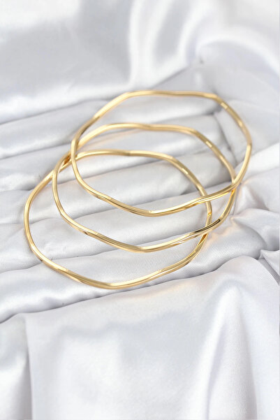 Clariss 316L Steel Gold Color 65 mm Ajda Zigzag Model 3-Piece Women's Bracelet