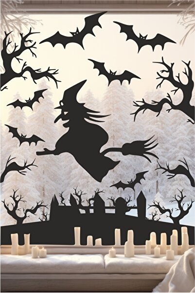 PANDA SOKAĞI ملصق الهالوين، ملصق عيد الهالوين السعيد، مجموعة ملصقات للزجاج وا...