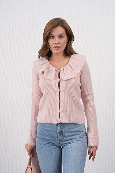 Noi Belis Flounce Beaded Button Detailed Knitwear Cardigan Aw25Hi0050