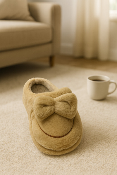 ALB TERLİK AYAKKABI SAN. TİC. LTD. ŞTİ. Bowknot Plush Women's House Slippers - Soft Sole Warm Winter Model, Bowknot, Comfortable, Silent Sole