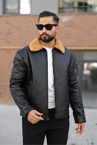 MİS MODA Men's Inner Lined Fur Lined Winter Leather Mon