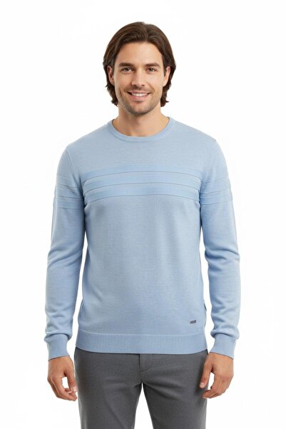 Çizgi Triko Men's Crew Neck Sweater Steel Knit Classic Fit 5247C Bgl-St04858