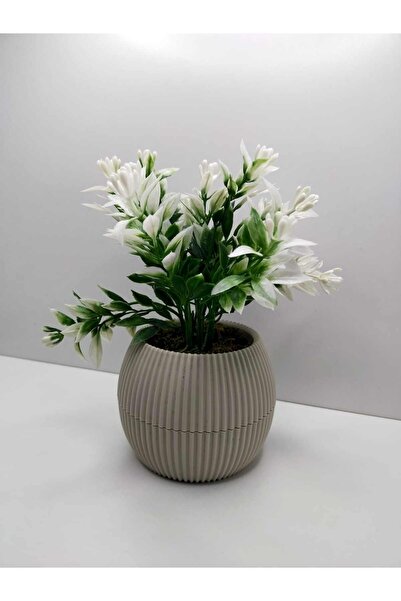 KOLAY DROP Mini Saksıda Yeşil Beyaz Yapay Bitki Garnitür Taş Yosunlu 17 Cm De...