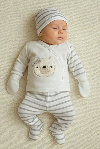 MYZİ STORE Newborn Baby 5-Piece Hospital Release Set – 100% Cotton – Embroidered – Special Box for First Day