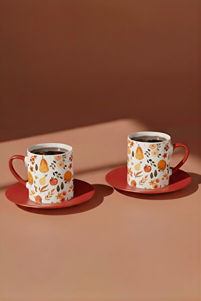 Cool Stuff Studio طقم فناجين قهوة تركية مكون من قطعتين بتصميم خريفي