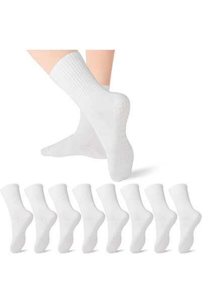 Generic COBERSY Pilates Non-Slip Grip Socks for Women, 4 Pairs White