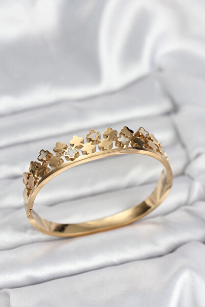 Clariss 316L Steel Gold Color Minimal Clover Women's Handcuff Bracelet