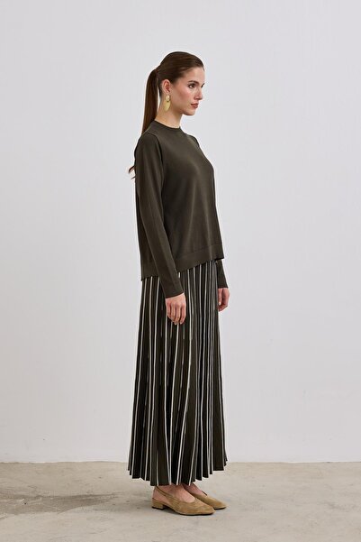 Hilay Diamond Piliseli Triko Etekli Takım HAKİ