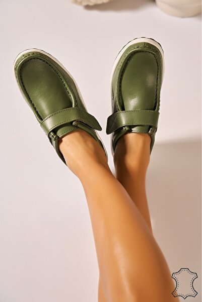 Joana Women's Green Leather Loafers Emika