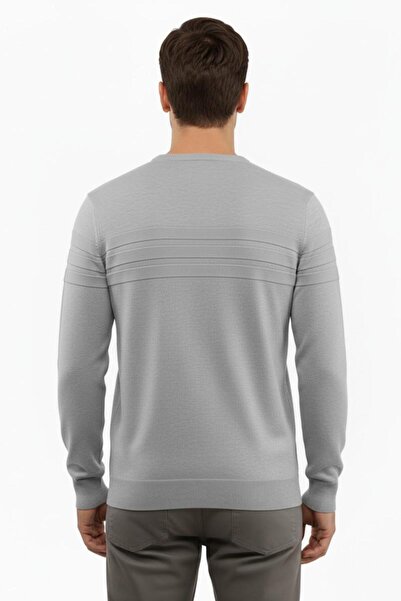 Çizgi Triko Ανδρικό πουλόβερ με λαιμόκοψη από ατσάλι πλεκτό κλασικό καλούπι 5247C BGL-ST04858