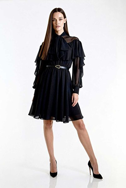 UTOPIAN Fırfır Detaylı Şifon Mini Elbise