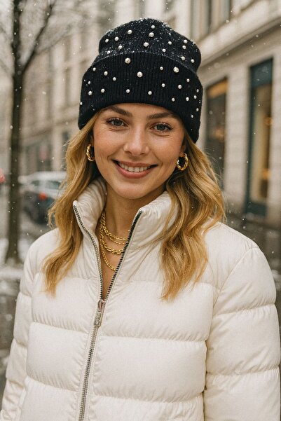 BALIENTE Beretă pentru femei cu broderie de perle negre