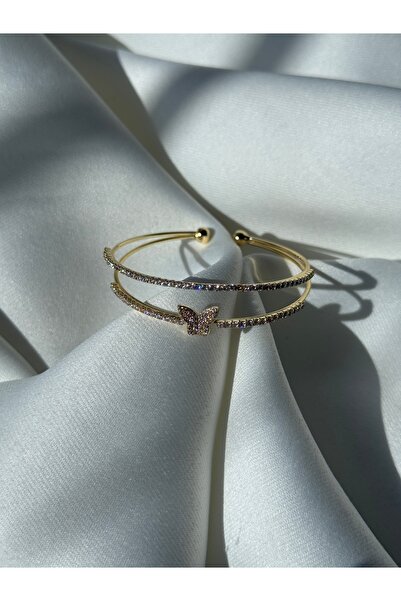 NB STEELORA سوار ذهبي اللون على شكل فراشة مرصع بحجر الزركون