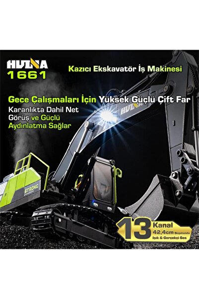 Huina 1661 1/18 13CH Kazıcı Ekskavatör İş Makinesi İnşaat Uzaktan Kumandalı RC Model Metal Kepçeli -