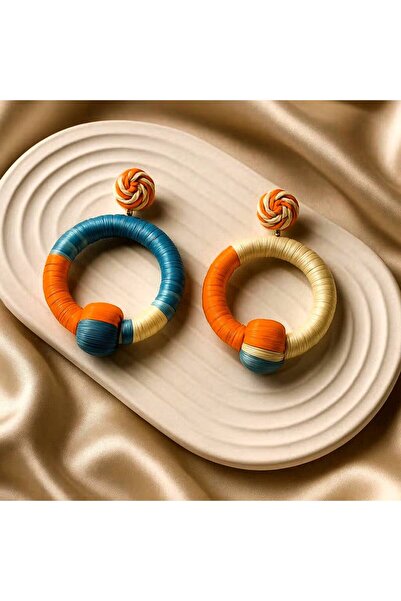 Luxiva Geometric Bijouterie Earrings with Ip Woven Ring