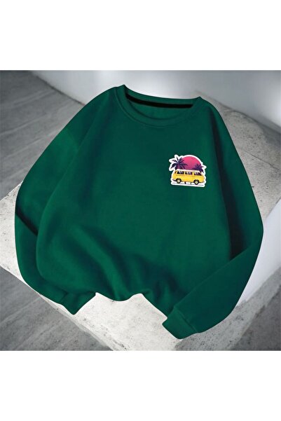 HerTarzınTrendi Swea tricou verde oversize unisex – Model cu palmieri imprima...