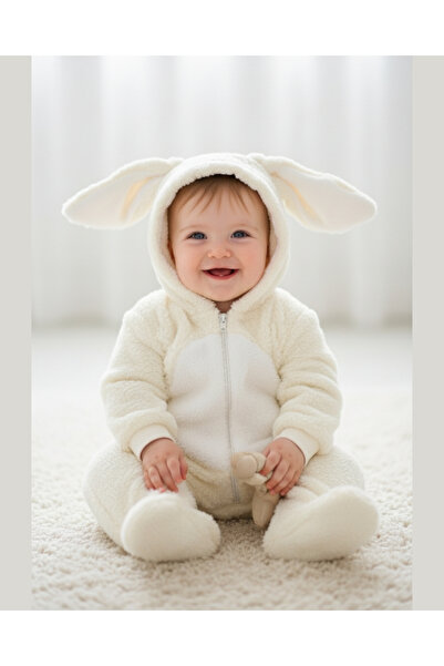 BYMURAT BABY Tavşan Kulaklı Pembe/Mavi/Krem Welsoft Bebek Tulum – Kapüşonlu K...