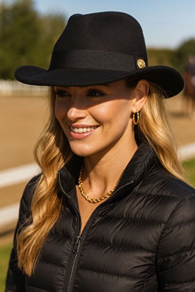 BALIENTE Pălărie de cowboy Fedora pentru femei cu detaliu de accesoriu negru