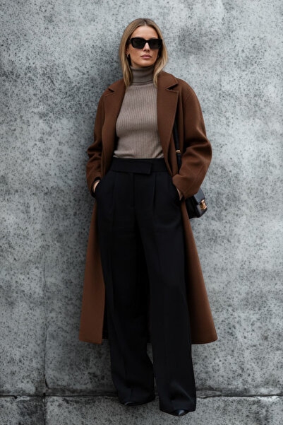 COMBİNE MİCHAİL Γυναικείο ψηλόμεσο φαρδύ μαύρο παντελόνι palazzo