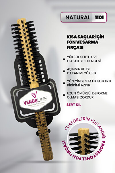 Venüsline Natural 1101 Kısa Saçlar için Fön ve Sarma Fırçası - Sert Kıllı