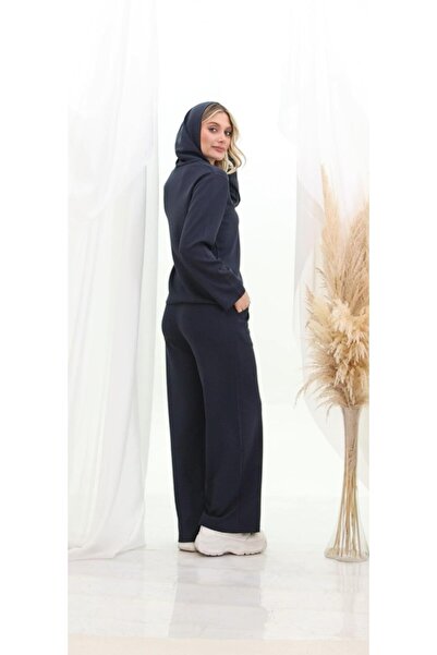 QUMRULİFE Hooded Çimalı Oversized Stretch Fabric Set