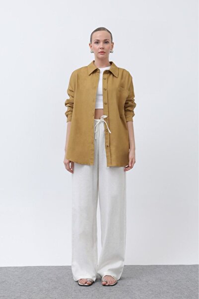 Byelmira Women's Linen Rayon Shirt Olive