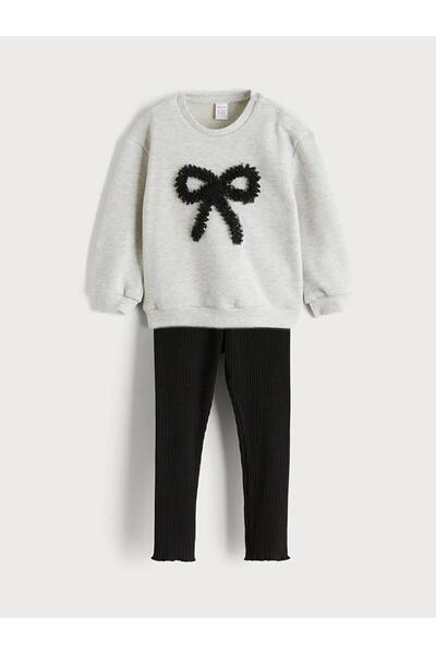 LC Waikiki Bow Printed Girls' Sweatshirt and Leggings 2-Pack (W5)