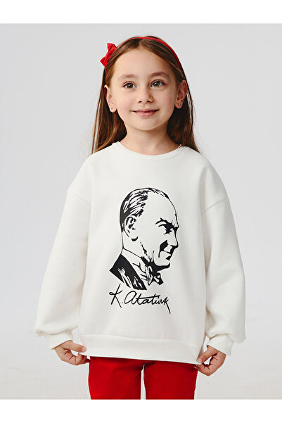 LC Waikiki Timeless Advice |   Crew Neck Long Sleeve Atatürk Printed Baby Girl Sweatshirt