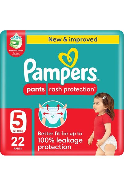 Pampers بنطلون حماية من الطفح الجلدي مقاس 5 (12-18 كجم) + 50% لوشن الصبار، 22...