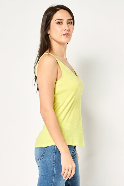 PROMOD Women V- Neck Sleeveless Plain Tank Top, Lime Green