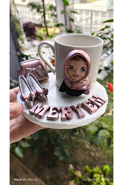 e&e süs dükkanı Tesettürlü Kapalı figürlü kahve fincanı modeli isme özel tasarım